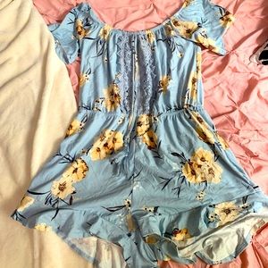rue21 light blue floral romper with lace in front